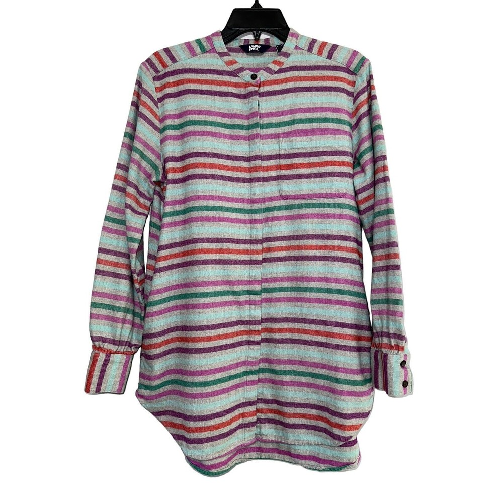 Lands End Womens Flannel Size‎ M 10-12 Oeko-tex Standard Long Warm Thick Grey
